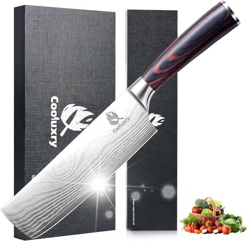 Cooluxry Nakiri Knife - Professional 7" Razor Sharp Meat Cleaver and Vegetable Kitchen Knife, Vegetable Chopping Knife, High Carbon Stainless Steel Blade with Ergonomic Handle - Image 1